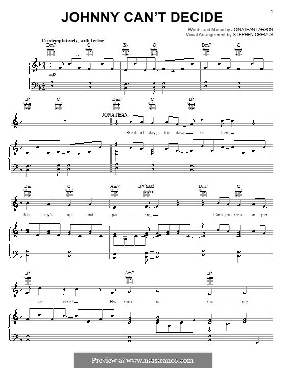 Johnny Can't Decide: Для голоса и фортепиано (или гитары) by Jonathan Larson
