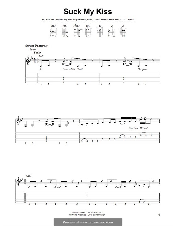 Suck My Kiss (Red Hot Chili Peppers): Легкая гитарная табулатура by Flea, Anthony Kiedis, Chad Smith, John Frusciante