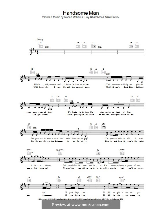 Handsome Man: Мелодия, текст и аккорды by Adrian Deevoy, Guy Chambers, Robbie Williams