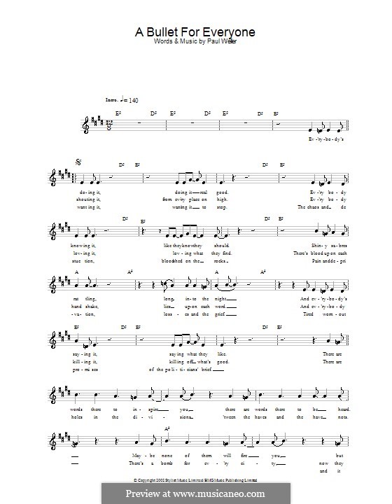 A Bullet for Everyone: Мелодия, текст и аккорды by Paul Weller