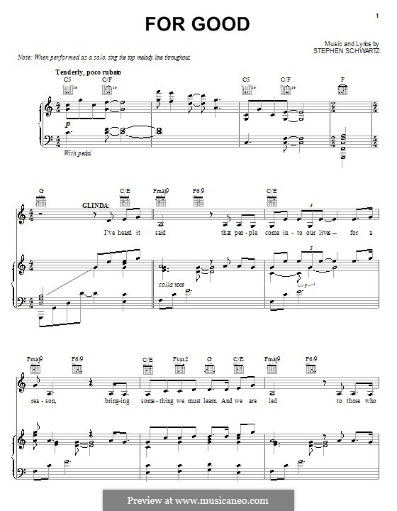 For Good (from Wicked): Для голоса и фортепиано (или гитары) by Stephen Schwartz