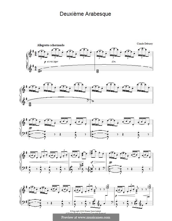 дебюсси арабеска ноты для фортепиано