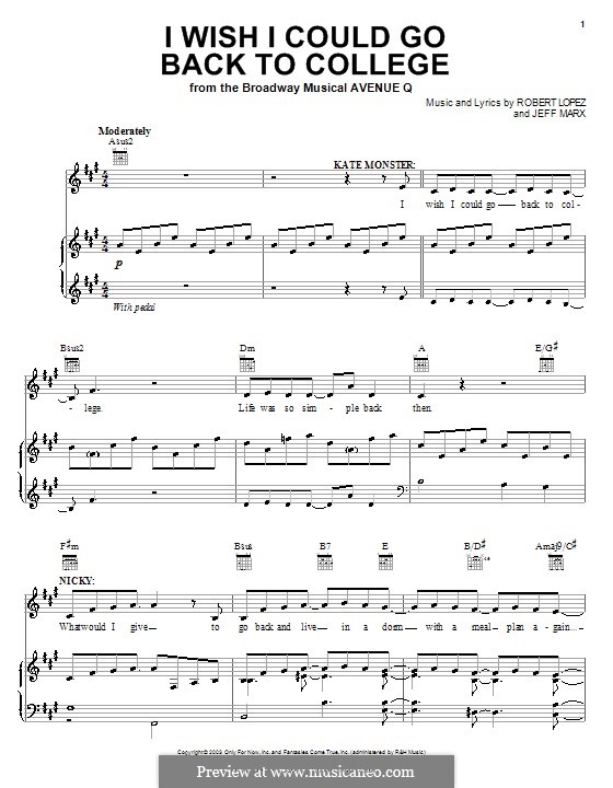 I Wish I Could Go Back To College (Avenue Q): Для голоса и фортепиано (или гитары) by Jeff Marx, Robert Lopez