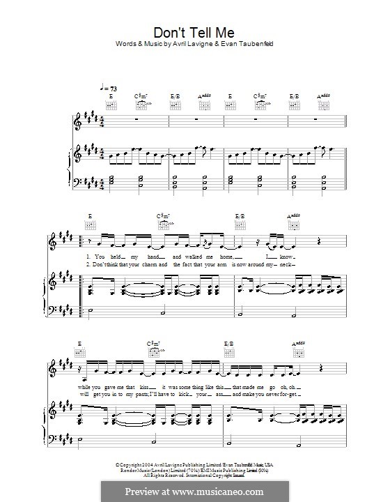 Don't Tell Me (Avril Lavigne): Для голоса и фортепиано (или гитары) by Evan Taubenfeld