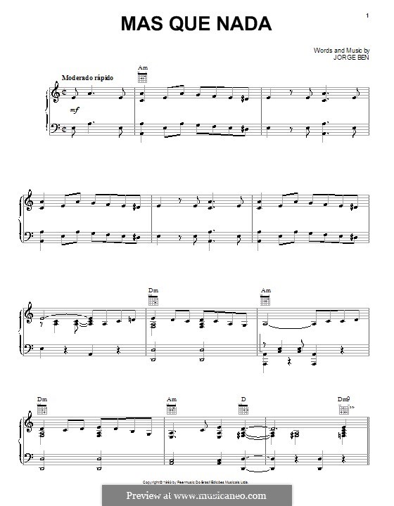 Mas Que Nada (Say No More): Для голоса и фортепиано или гитары (Sergio Mendes) by Jorge Ben