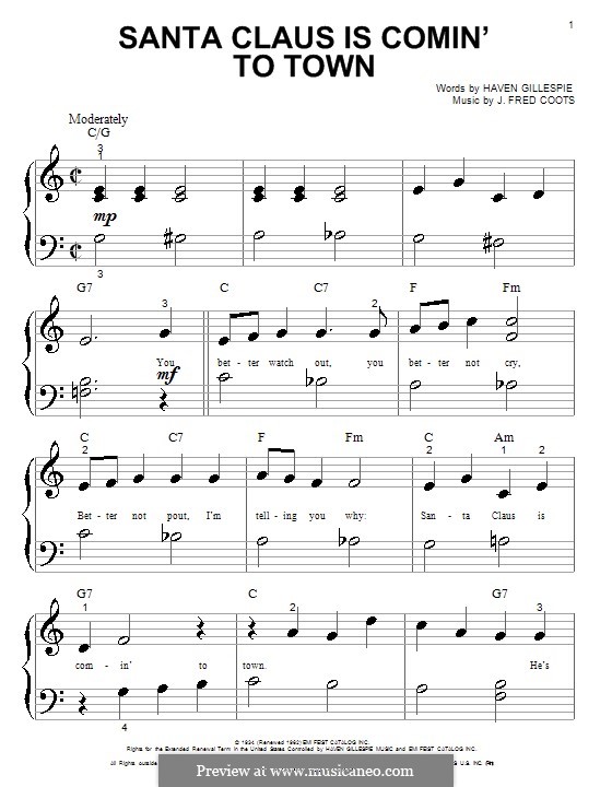 Piano version: Very easy notes by J. Fred Coots