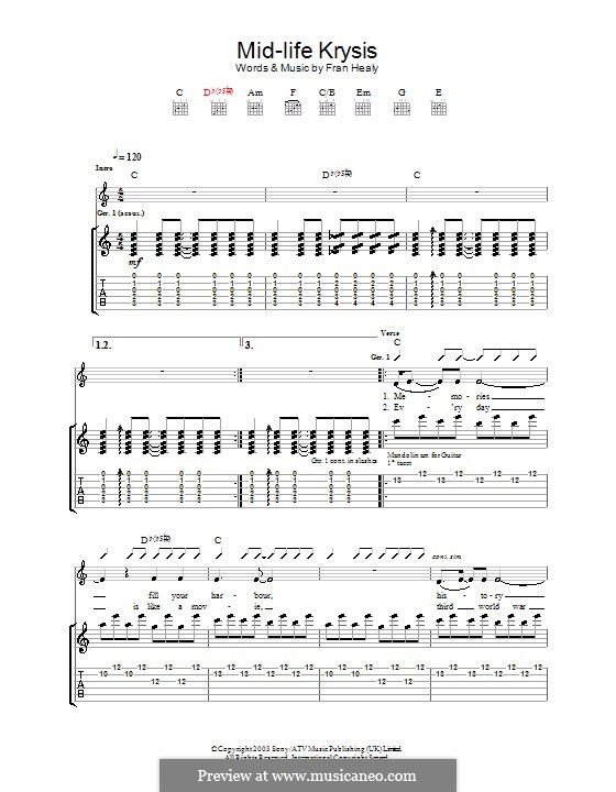 Mid-life Krysis (Travis): Гитарная табулатура by Fran Healy