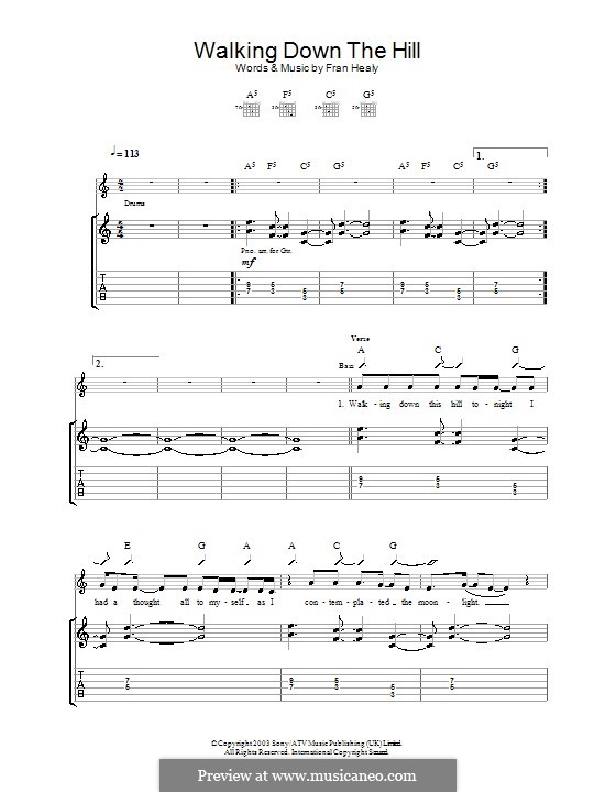 Walking Down the Hill (Travis): Гитарная табулатура by Fran Healy