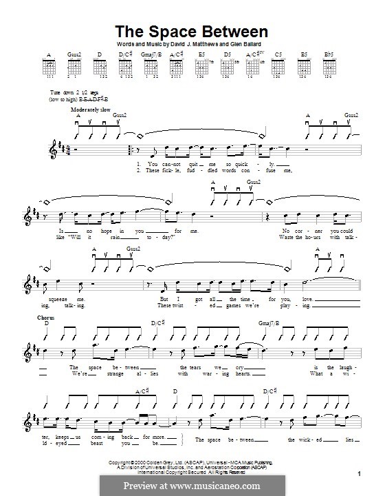 The Space Between (Dave Matthews Band): Для гитары (с вариантом боя) by David J. Matthews, Glen Ballard