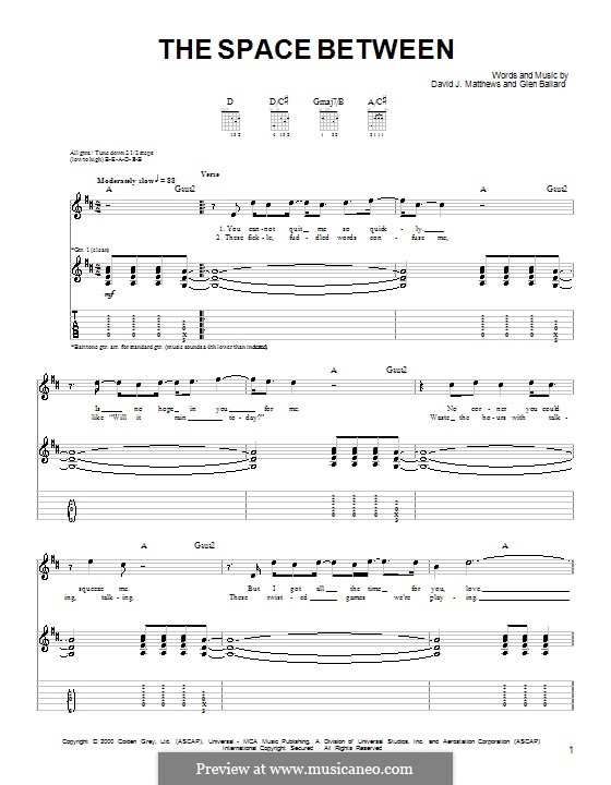 The Space Between (Dave Matthews Band): Для гитары (очень легкая версия) by David J. Matthews, Glen Ballard