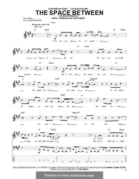 The Space Between (Dave Matthews Band): Для бас-гитары с табулатурой by David J. Matthews, Glen Ballard